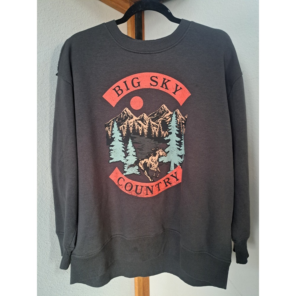 Terra & Sky Womens 1X Dark Gray Crewneck Sweatshirt Long Sleeve Pullover Fleece